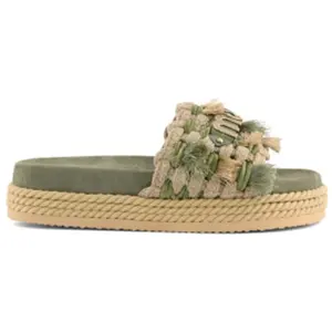 Mou pour femme. MU.SW451008K Sandales vertes en daim Monoband à frange...Vendu paresdemarca