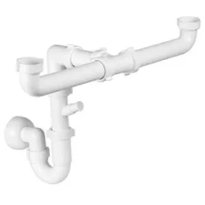 Siphon pour évier gain de place 2 voies en polypropylène blanc