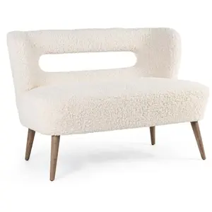 Konte.Design Canapé en tissu blanc effet laine, pieds en bois d'hévéa pas cher