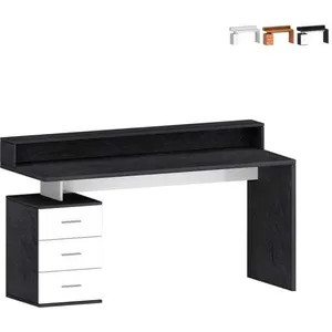 WEB FURNITURE Bureau 160x60x90cm 3 tiroirs avec surélévation New Selina s Plus Couleur: Noir - Blanc pas cher