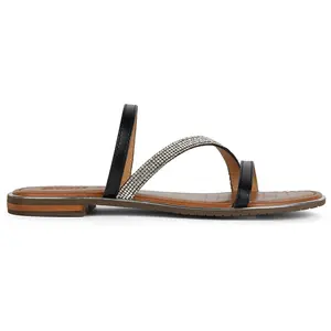 Geox Femme D Sozy Plus A Sandales Plates, Noir/argenté, 37 EU pas cher