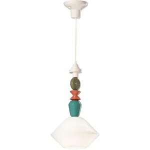 Suspension en céramique et verre finition blanc lait 31x56cm Lariat - Ferroluce