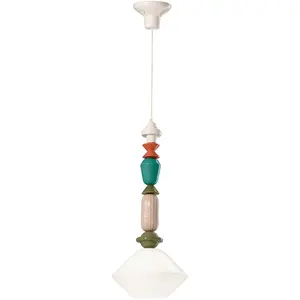 Suspension en céramique et verre finition blanc lait 31x70cm Lariat - Ferroluce