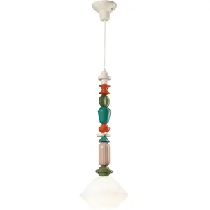 Comparateur de prix : Suspension en céramique et verre finition blanc lait 31x87cm Lariat - Ferroluce