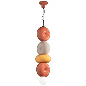 Ferroluce Suspension 4 élèments en céramique orange pokè, gris sable et jaune 25x85cm Bumbum - pas cher