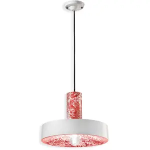 Ferroluce Suspension PI, motif fleurs, Ø 35 cm, rouge/blanc