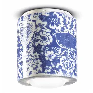 Ferroluce Plafonnier PI, motif floral, Ø 12,5 cm bleu/blanc pas cher