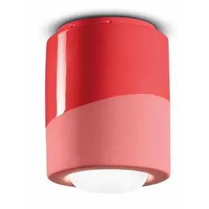 Ferroluce Plafonnier PI, cylindrique, Ø 12,5 cm, rouge pas cher