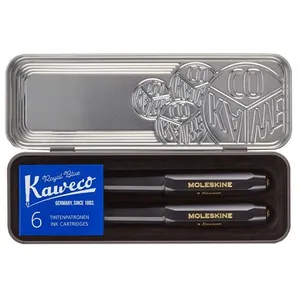 Comparateur de prix : Moleskine Coffret boîte métallique Kaweco Stylo plume et Stylo bille avec cartouches d'encre Noir