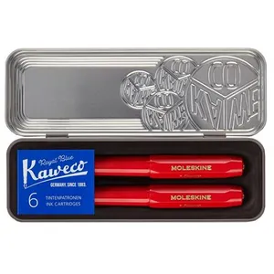 Comparateur de prix : Moleskine Coffret boîte métallique Kaweco Stylo plume et Stylo bille avec cartouches d'encre Rouge