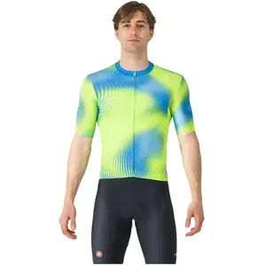 Maillot Castelli Vortice manche courte vert citron bleu - L pas cher