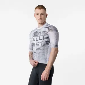 Maillot Castelli Stratus Logo manches courtes blanc gris fumée - M pas cher
