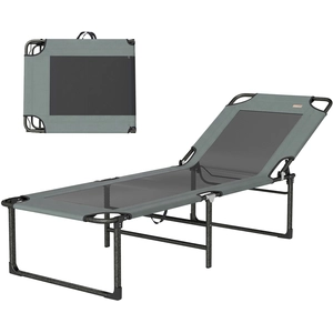Outsunny Transat d'extérieur inclinable 4 positions, chaise pliante avec poignée, Gris. pas cher