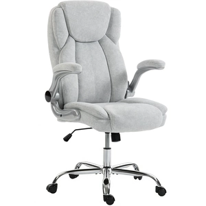 HOMCOM Fauteuil Ergonomique, Dossier Haut Velours Imprimé, Accoudoirs Rabattables, Blanc Crème pas cher