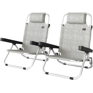 Outsunny Lot de 2 Chaises Longues Pliantes et Réglables pour Extérieur, 4 Positions pas cher