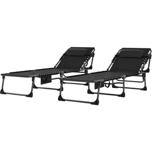 Outsunny Lot de 2 transats de jardin pliables et inclinables sur 5 positions avec coussins, 57x200x38 cm, Noir pas cher