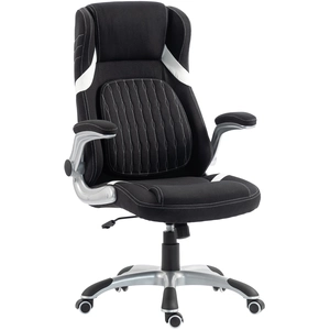 Vinsetto Chaise de Bureau Ergonomique en Tissu Effet Lin avec Support Lombaire, Hauteur Réglable, Bascule, Noir pas cher
