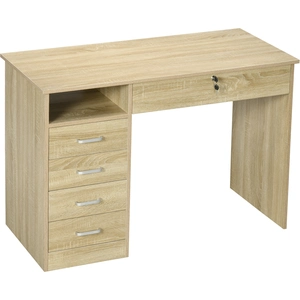 HOMCOM Bureau pour chambre ou bureau en bois avec 2 tiroirs et 2 clés, 110x50x76cm, Blanc pas cher