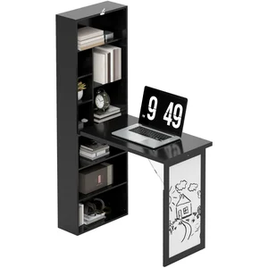 HOMCOM Bureau Moderne Pliable avec Bibliothèque et Tableau, en Bois et Métal, 98x51x153 cm, Noir pas cher