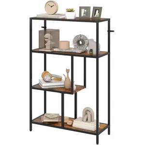 HOMCOM Bibliothèque Mobile à 4 Étagères de Style Industriel en Bois et Métal, 77x30x116 cm, Marron Rustique pas cher