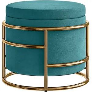 HOMCOM Pouf Coffre Rond en Velours avec Espace de 24L et Couvercle Amo...