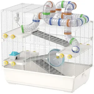 PawHut Cage pour Hamsters à 4 Niveaux avec Tubes, Roue, 3 Portes et Pl... pas cher