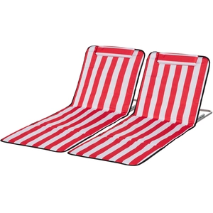 Outsunny Set 2 Transats de Plage Pliables avec Dossier Réglable à 5 Niveaux et Sac, Rouge pas cher