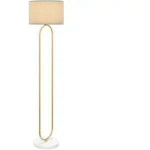 HOMCOM Lampe sur Pied Moderne avec Abat-Jour en Tissu, Double Tube Métallique et Interrupteur à Pédale, Or pas cher