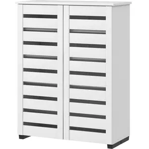 HOMCOM Meuble à Chaussures à 5 Niveaux avec 4 Étagères Réglables et Portes à Claire-voie, en Bois, 76x33P x98 cm, Blanc pas cher