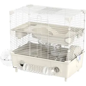 PawHut Cage à Hamster à 2 Niveaux et 3 Portes avec Roue et Tubes, en A... pas cher