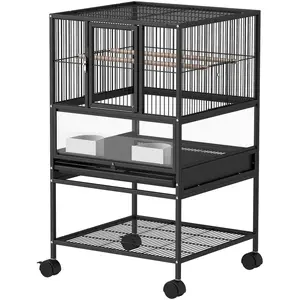 PawHut Cage pour Oiseaux avec Étagère Inférieure, Plateau et Grille Am... pas cher
