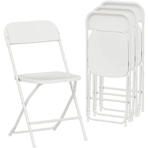 HOMCOM Set de 4 chaises pliantes avec orifices de drainage en plastique et métal, 45x49x79,5 cm, Blanc pas cher