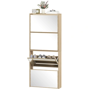 HOMCOM Meuble à chaussures miroir 4 portes anti-basculement en bois, 63x17x146 cm, Couleur Bois pas cher