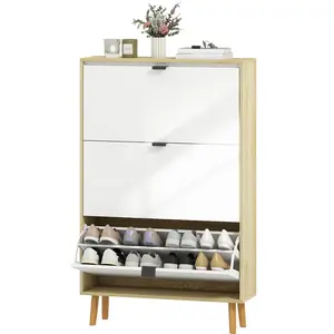 HOMCOM Meuble à Chaussures Moderne Slim avec 3 Tiroirs Basculants pour 24 Paires de Chaussures, 80x24x127 cm, Blanc pas cher