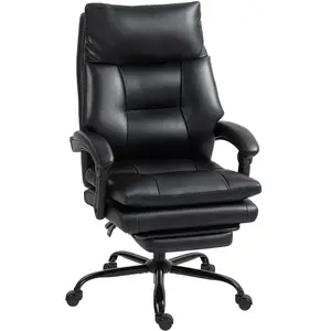 HOMCOM Chaise de Bureau en Cuir PU Noir, Réglable en Hauteur et Inclin... pas cher