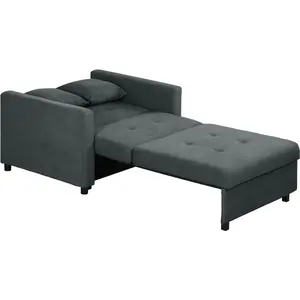 HOMCOM Fauteuil-Lit en Tissu Effet Velours Gris avec 2 Coussins et Esp...