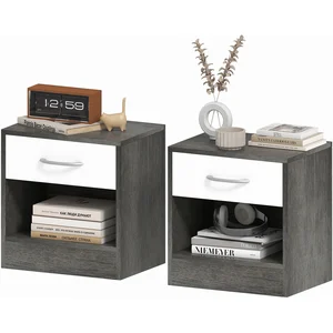 HOMCOM Set 2 Tables de Chevet Modernes avec Étagère Ouverte et Tiroir,... pas cher