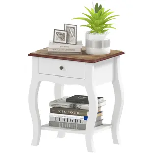 HOMCOM Table de Chevet avec Tiroir et Étagère Ouverte de Style Françai... pas cher