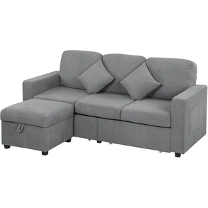 HOMCOM Canapé 3 Places Modulaire avec Pouf Coffre en Velours Côtelé, 1... pas cher