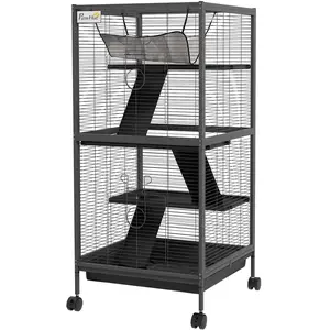 PawHut Cage pour Cochons d'Inde et Chinchillas en Acier avec 3 Niveaux... pas cher