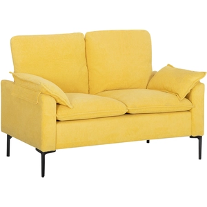 HOMCOM Canapé 2 Places Moderne avec Coussins et Revêtement en Tissu Éponge, 130x77x84 cm, Jaune pas cher