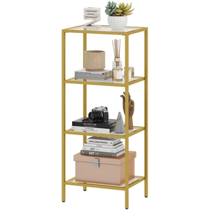 HOMCOM Etagère à 4 Niveaux Minimaliste en Métal et Verre Trempé, 40x30... pas cher