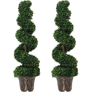 Outsunny Lot de 2 Plantes Artificielles de Buis en Spirale pour Intéri... pas cher