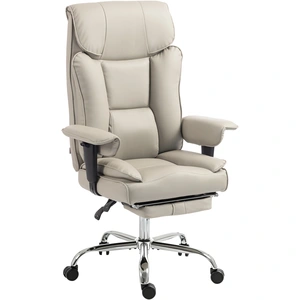 HOMCOM Chaise de Bureau Pivotante Inclinable 135° Similicuir, Repose-pieds, Accoudoirs et Hauteur Réglables, Gris Clair pas cher