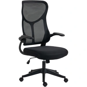 HOMCOM Chaise de Bureau Ergonomique Pivotante à Accoudoirs Rabattables, Fonction Bascule, Hauteur Réglable, en Maille, Noir pas cher