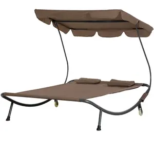 Outsunny Lit Double 2 Places Parasol Réglable d'Extérieur et Jardin 20... pas cher