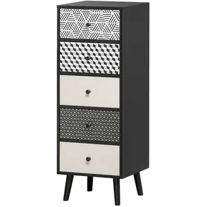 HOMCOM Commode à Tiroirs 5 Fantaisie Géométrique, Mobilier Moderne Cha... pas cher