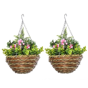 Outsunny Set 2 Piante Finte di Lisianthus avec Pot et Crochet, Plantes... pas cher
