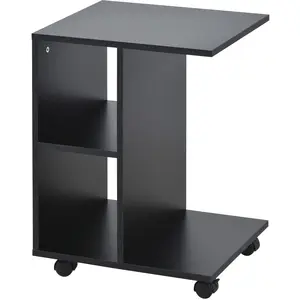 HOMCOM Table Basse en Forme de C avec 2 Étagères Ouvertes et 4 Roues P... pas cher