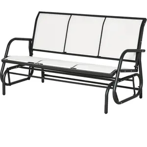 Outsunny Banc à Bascule de Jardin à 3 Places en Métal et Toile en Mail... pas cher